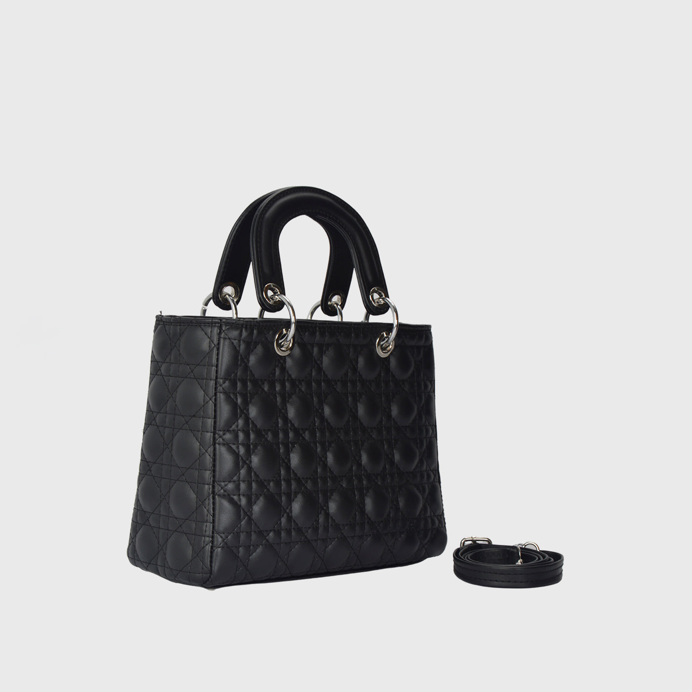 Black Lined Leather Handbag