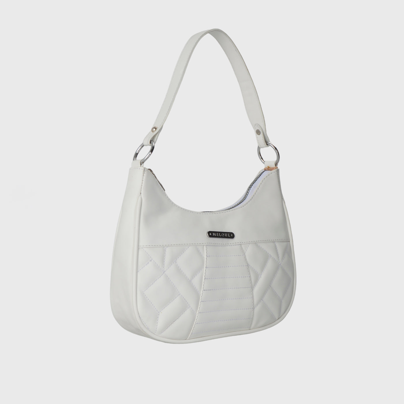 White Patterned Zipped Shoulder bag With Extra Handle