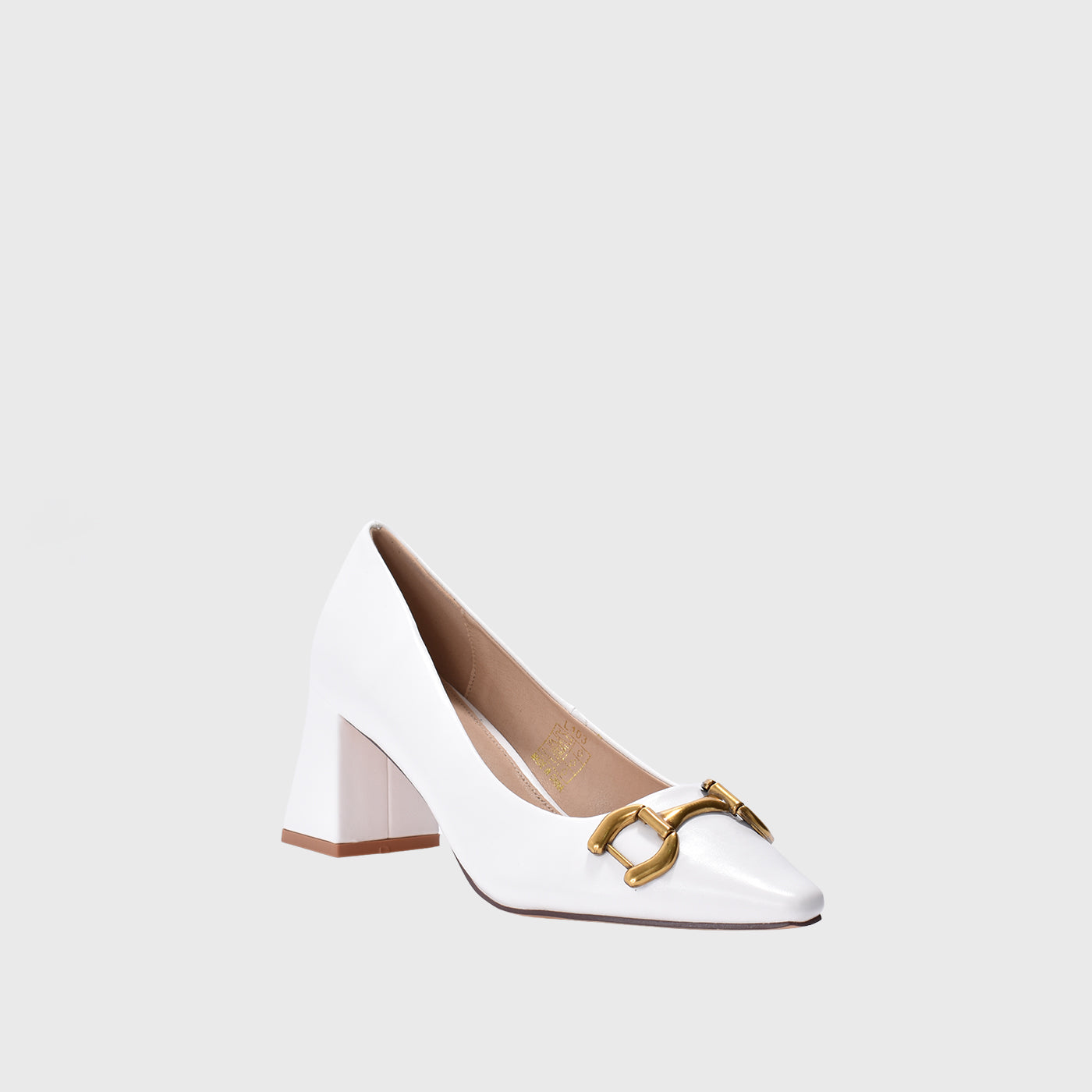 Pointed White High Heels with Buckle Gold