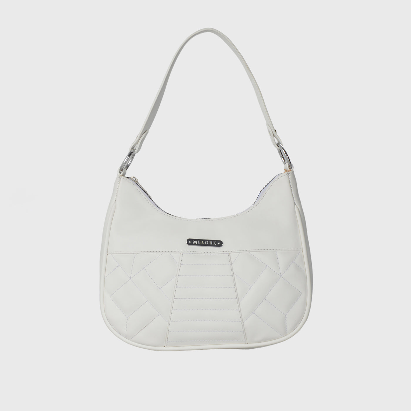 White Patterned Zipped Shoulder bag With Extra Handle