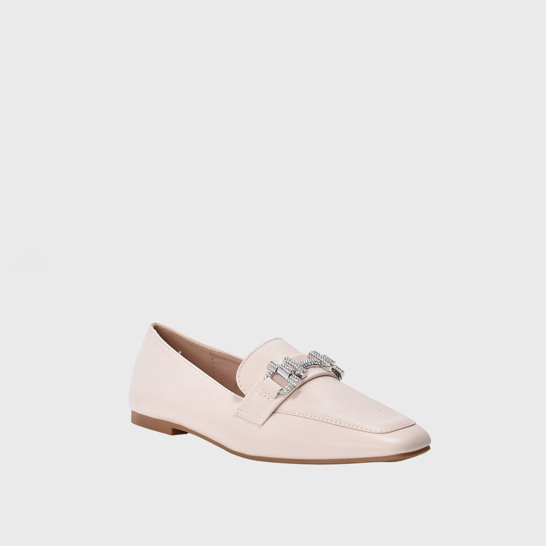 Sqaured Toecap Slip-On Loafers Beige