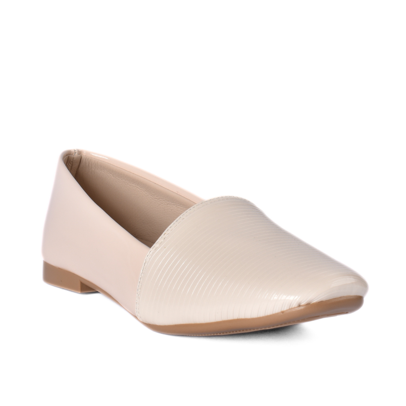 Textured Flat Shoes Simple Front Design Beige