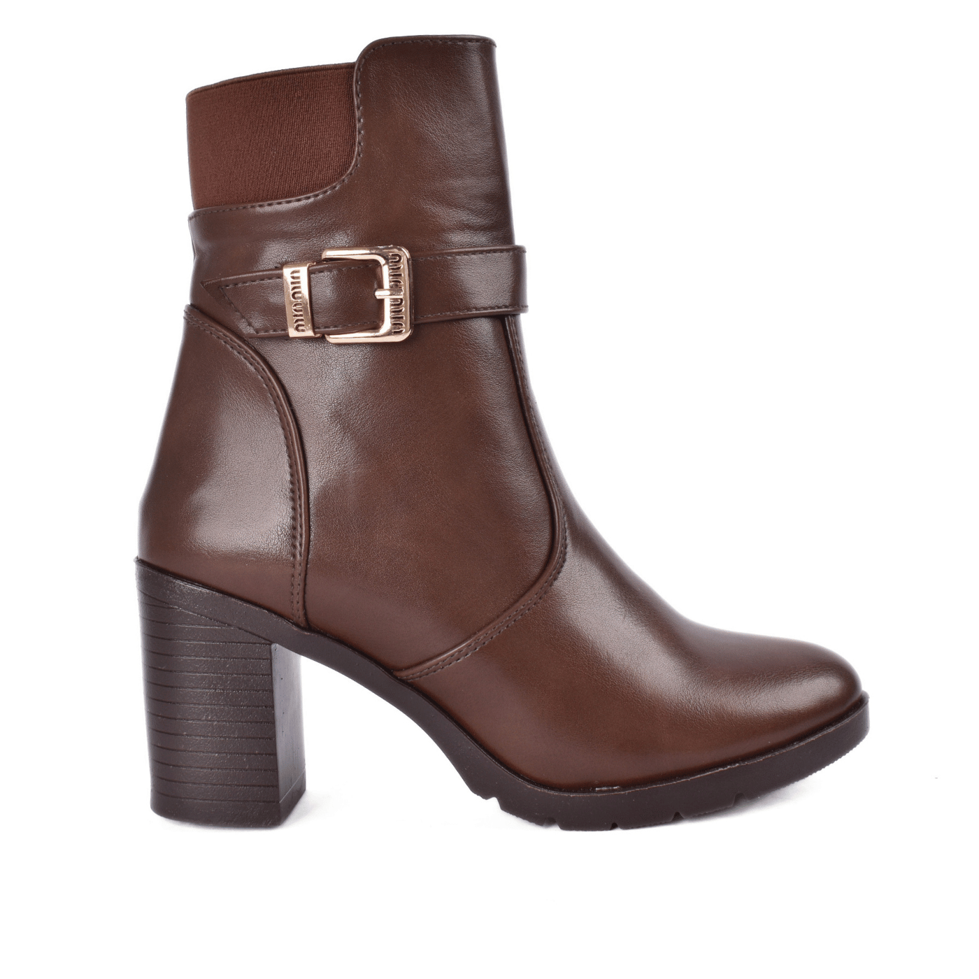 Block Heel Ankle Boots with Buckle Detail
