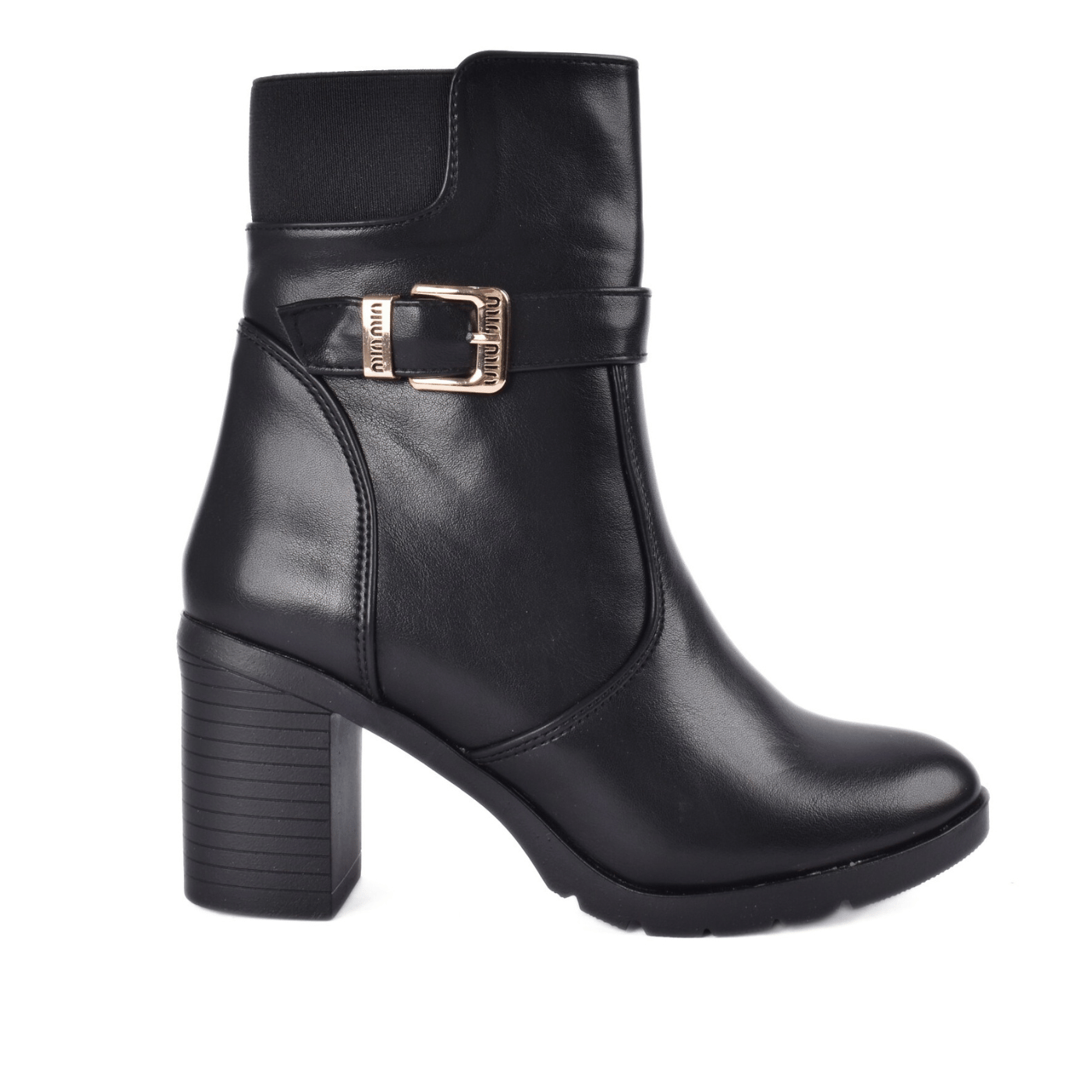 Block Heel Ankle Boots with Buckle Detail