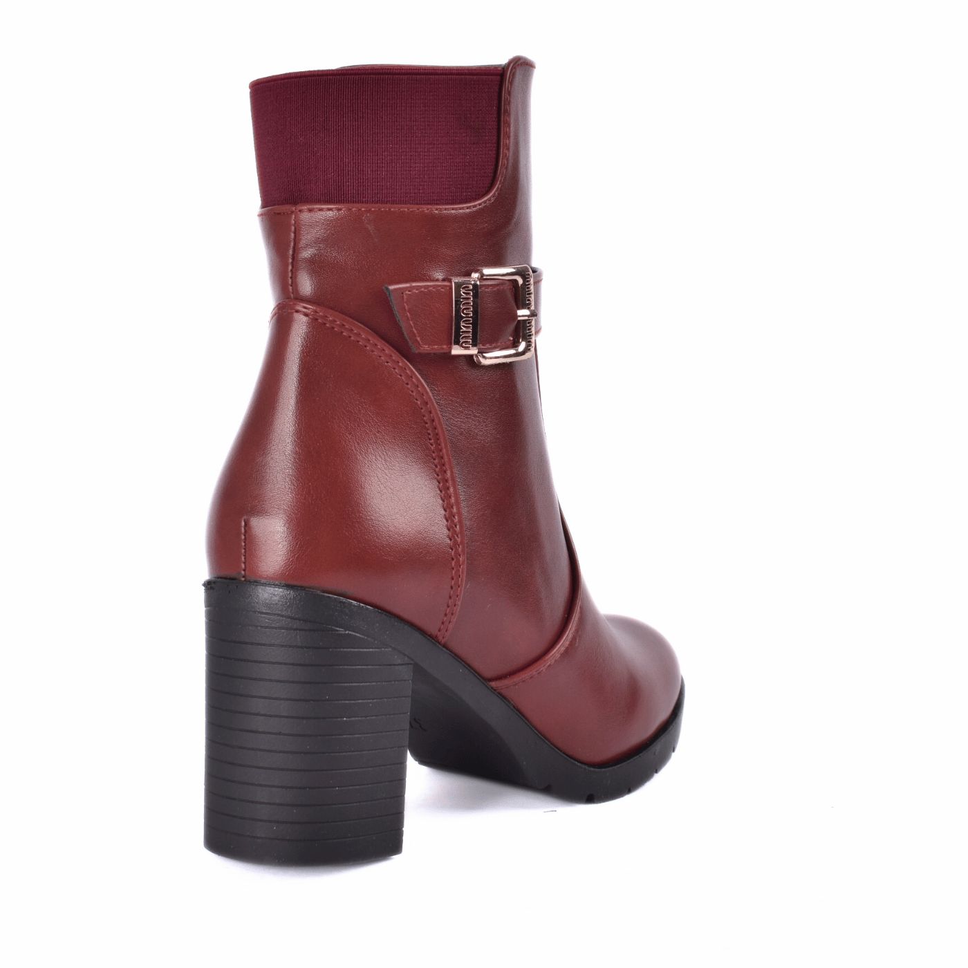 Block Heel Ankle Boots with Buckle Detail