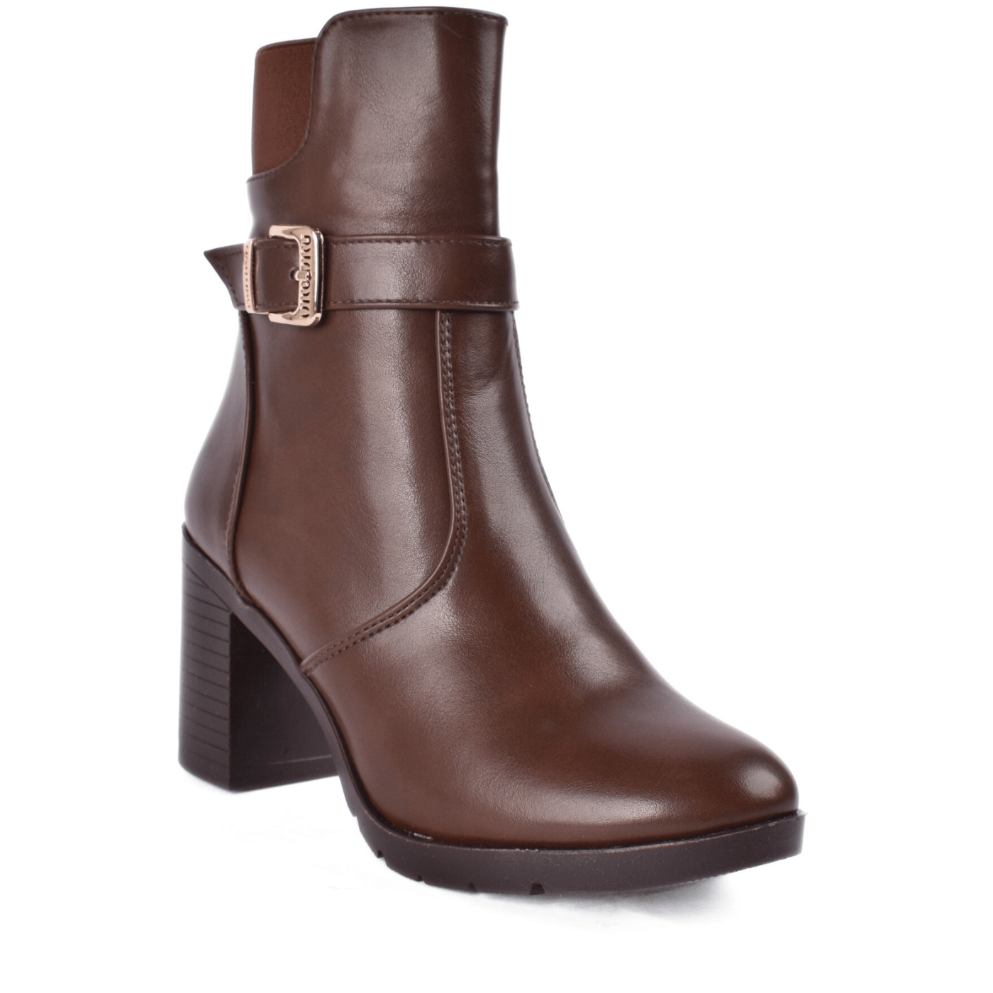 Block Heel Ankle Boots with Buckle Detail