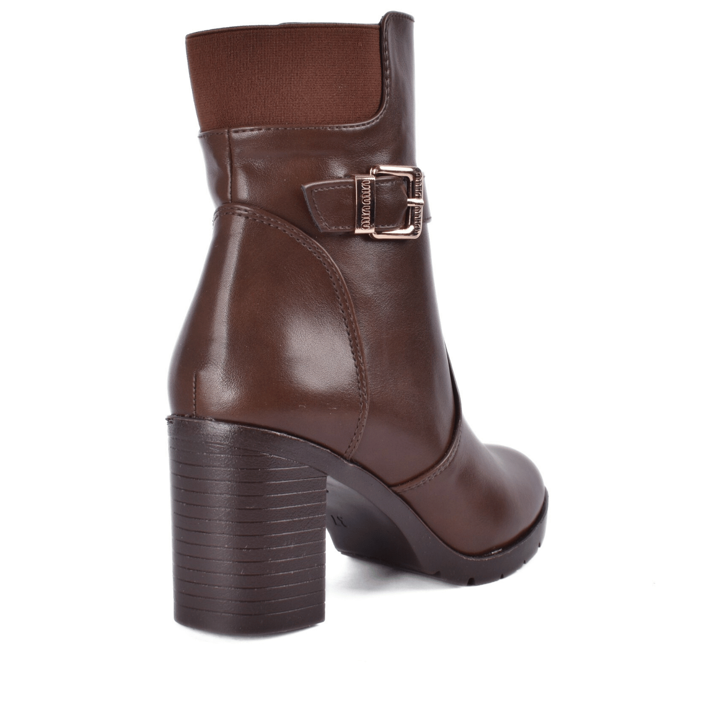 Block Heel Ankle Boots with Buckle Detail