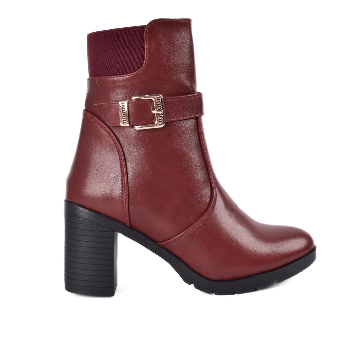Block Heel Ankle Boots with Buckle Detail