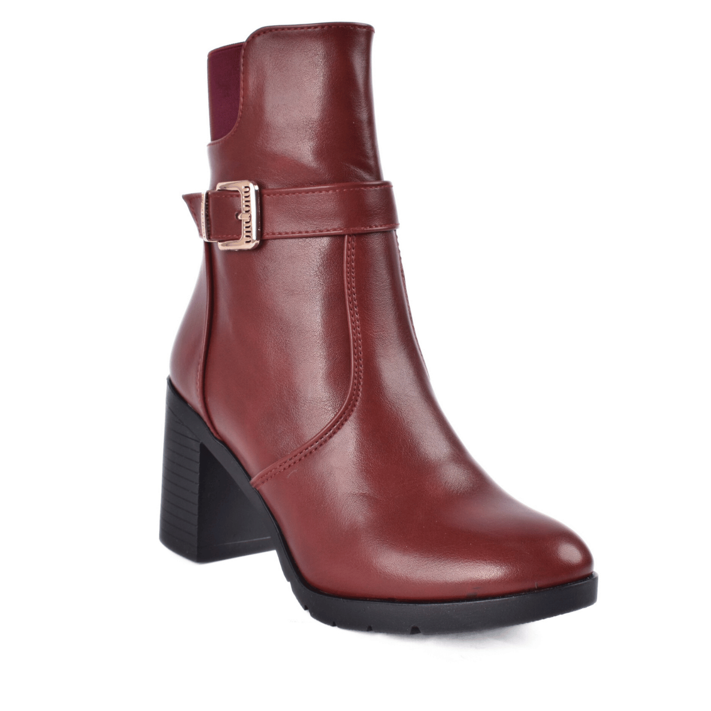 Block Heel Ankle Boots with Buckle Detail