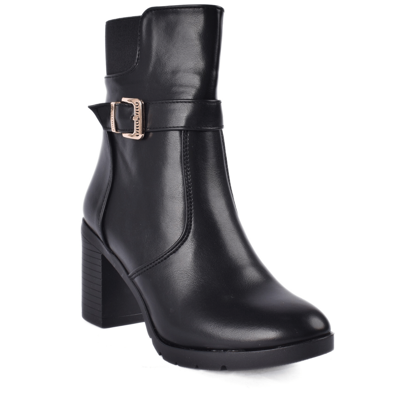 Block Heel Ankle Boots with Buckle Detail