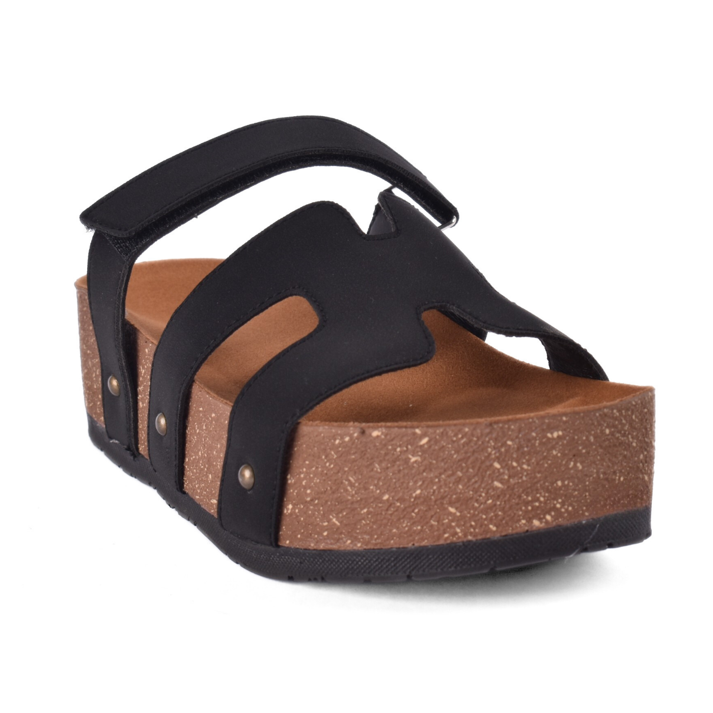 Comfort Cork Sole Triple Strap Slippers Black Melouk