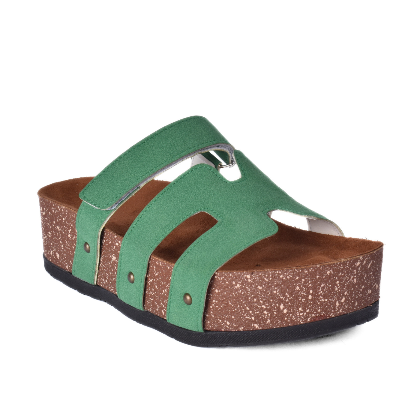 Comfort Cork Sole Triple Strap Slippers Green