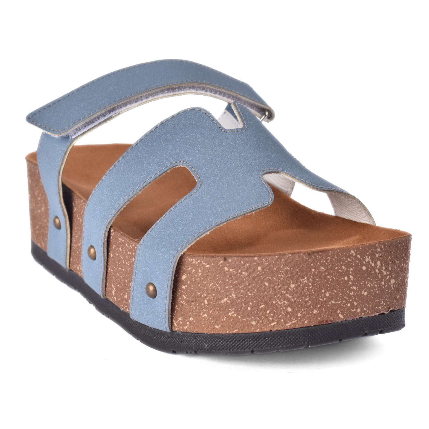 Comfort Cork Sole Triple Strap Slippers Light Blue Melouk