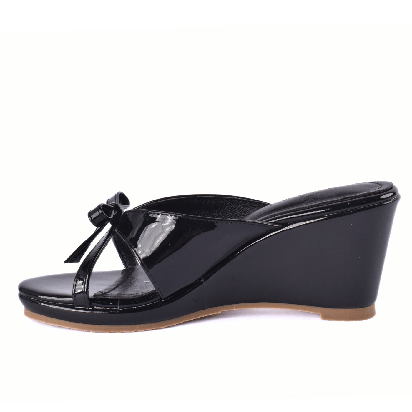 Shiny Slip-On Heels with Front Bow Melouk