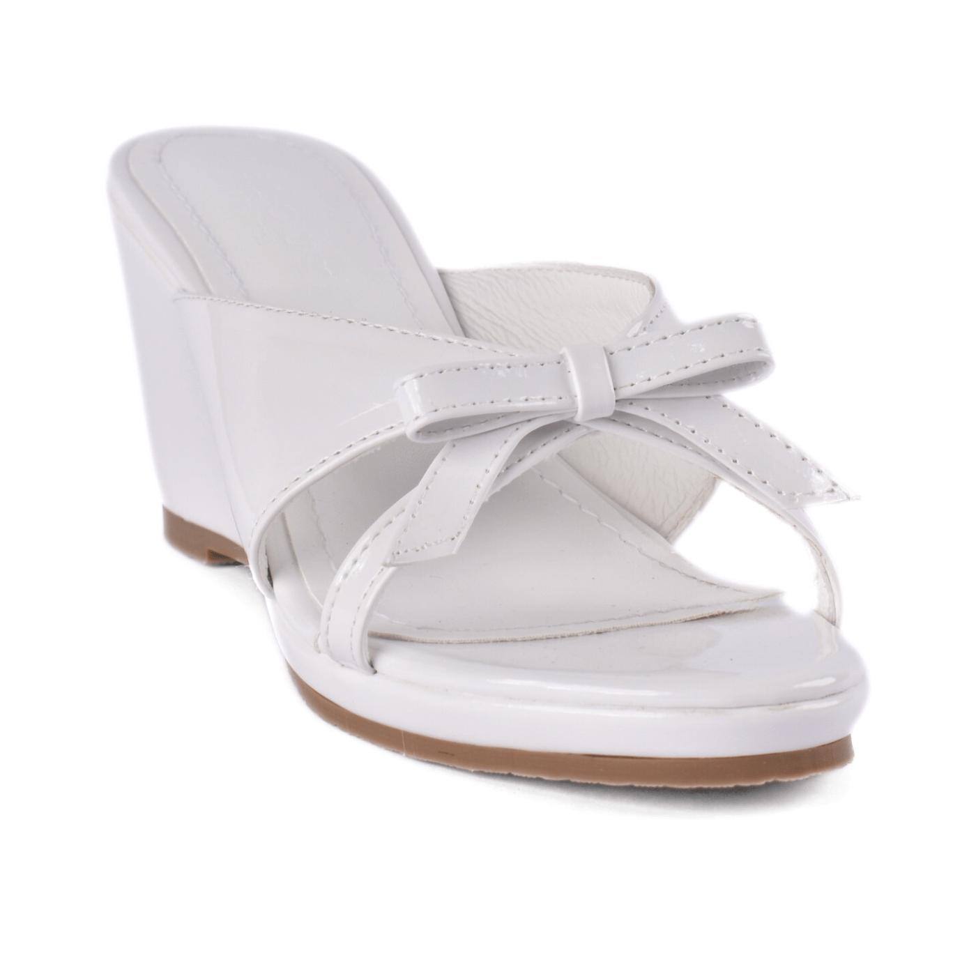 Shiny Slip-On Heels with Front Bow White Melouk
