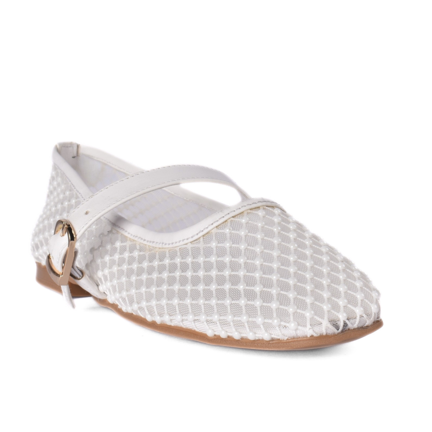 Girls Elegant Strap Flat Shoes White