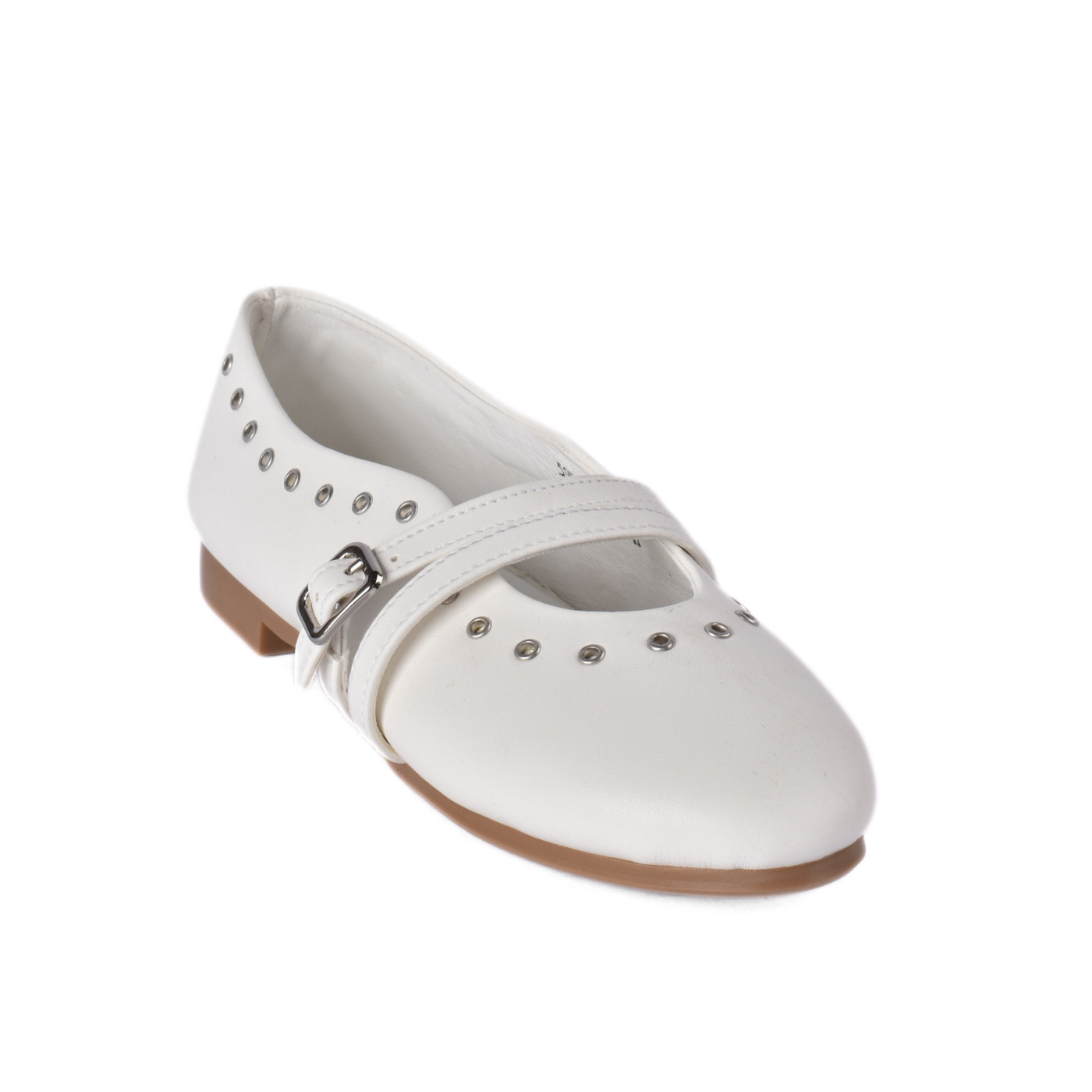 Studded Mary Jane Flats White