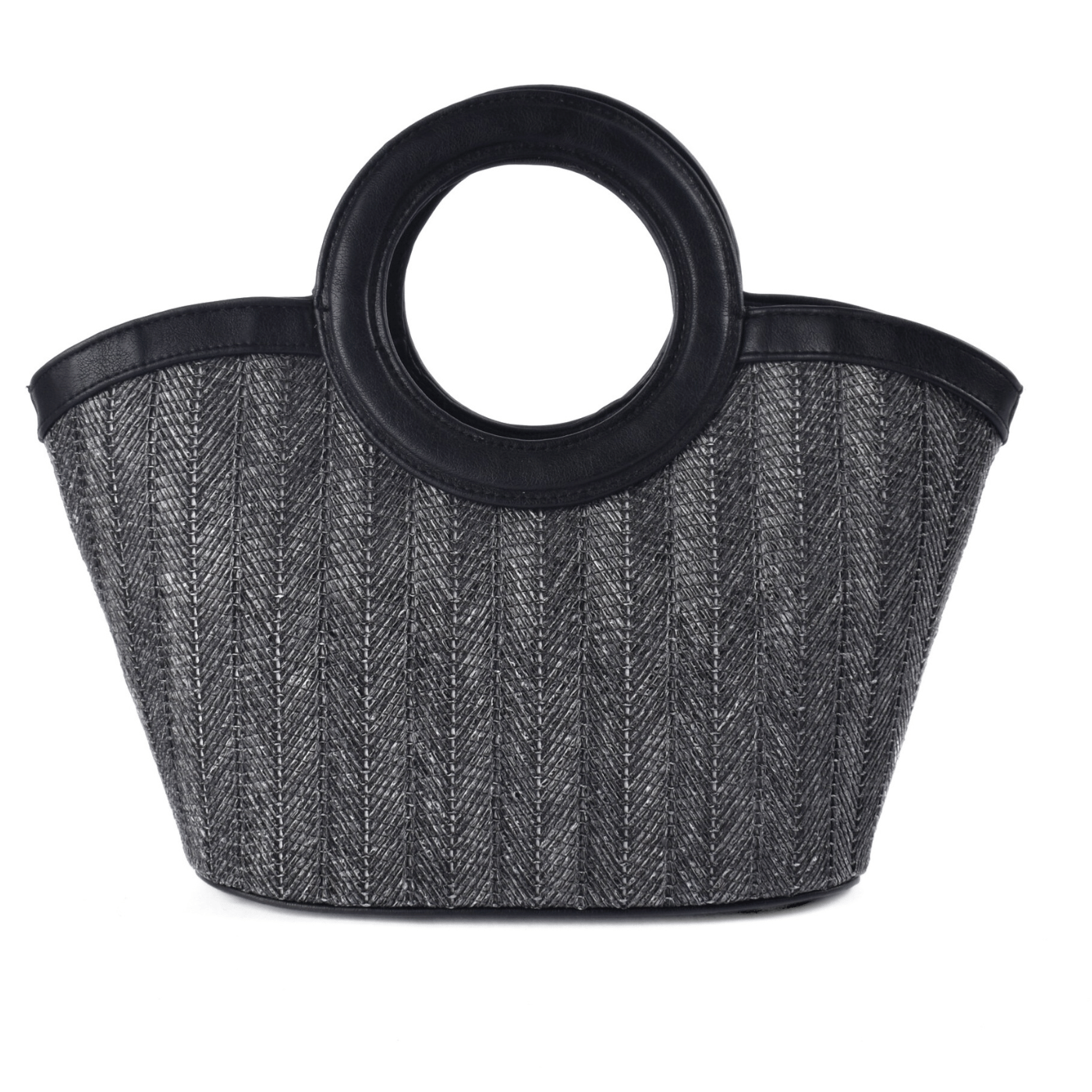 Women’s Woven Straw Tote Bag with Round Handles Black Melouk