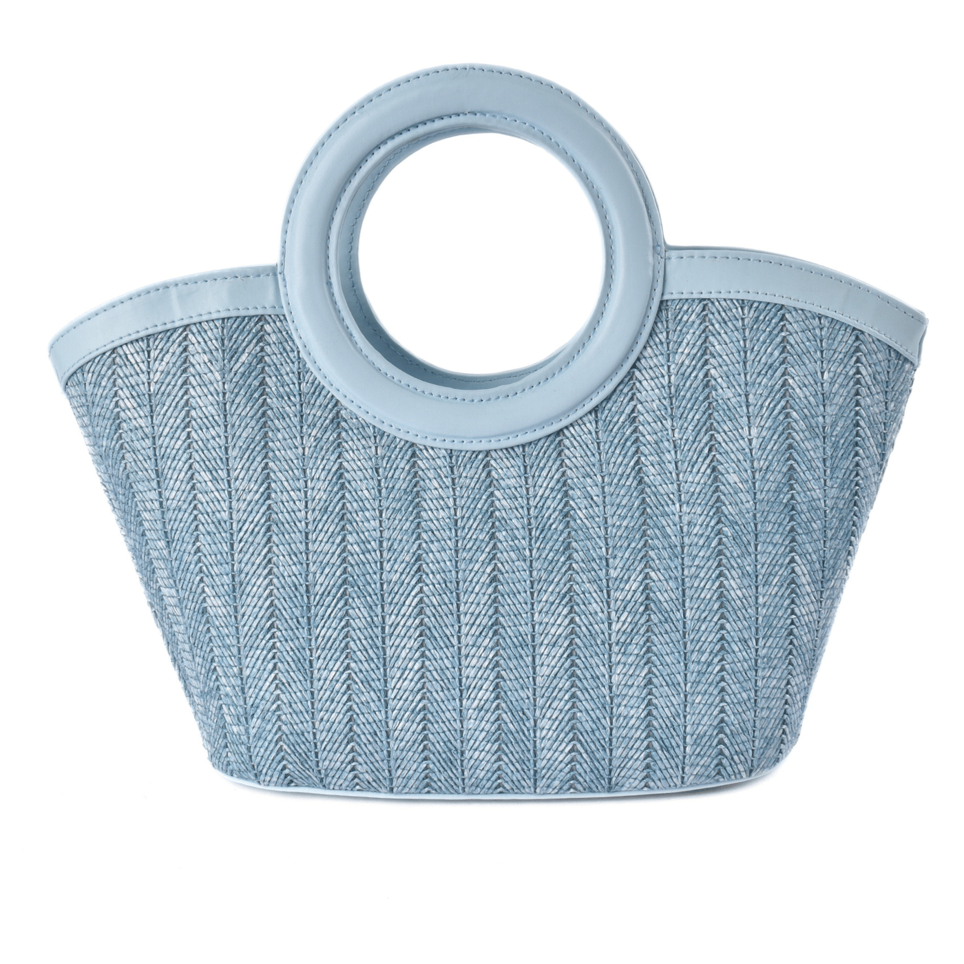 Women’s Woven Straw Tote Bag with Round Handles Light Blue Melouk