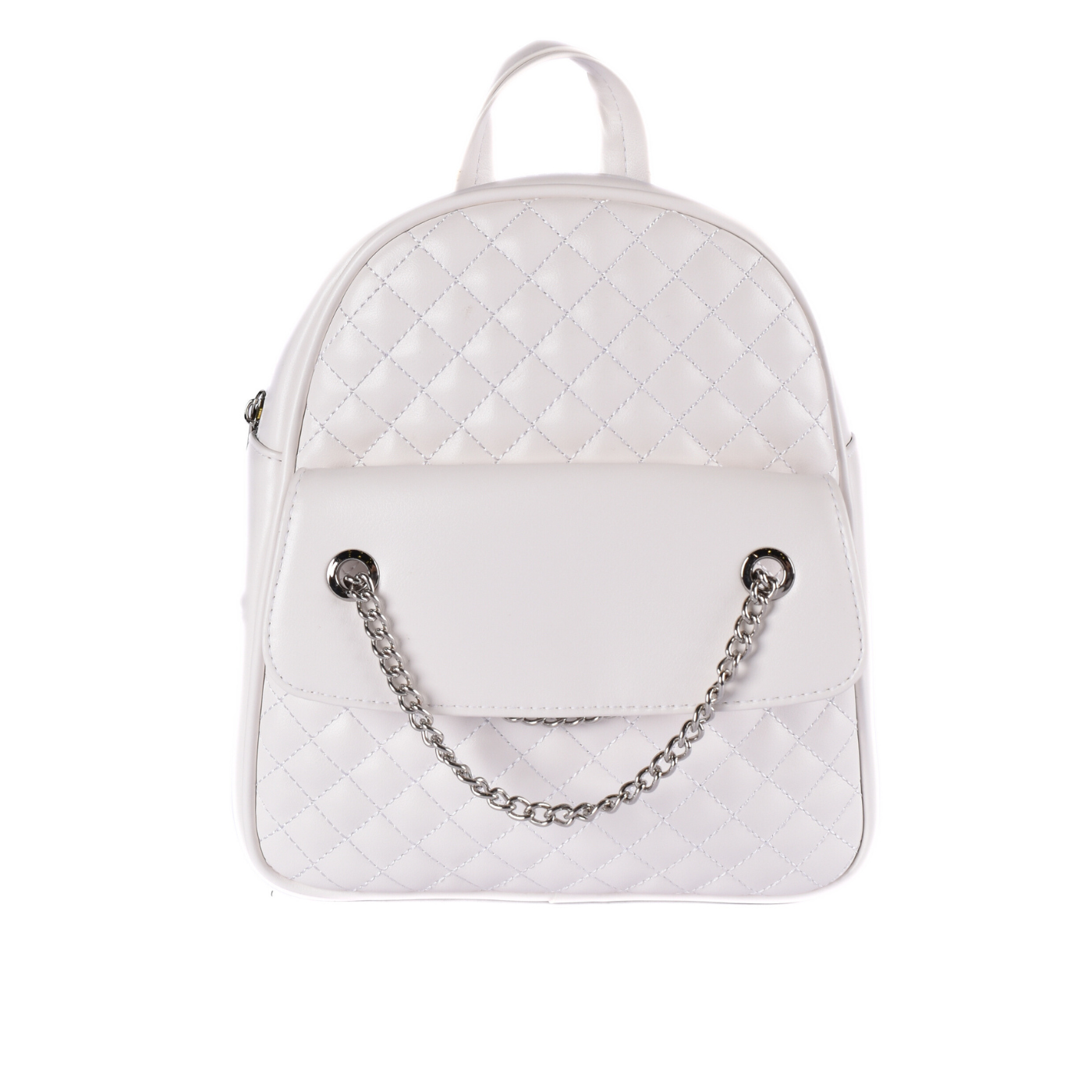 Quilted Faux Leather Backpack With Chain Detail White Melouk