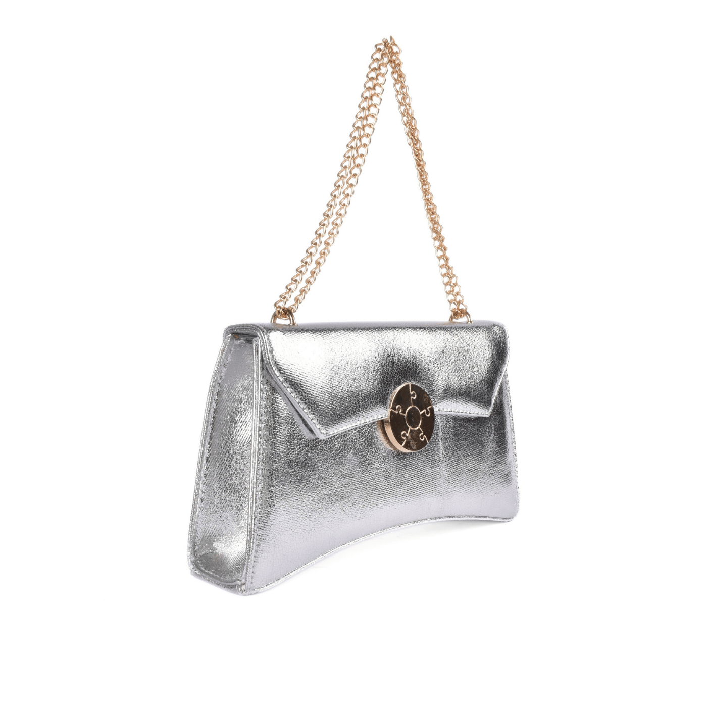 Shiny Metallic Clutch with Strap