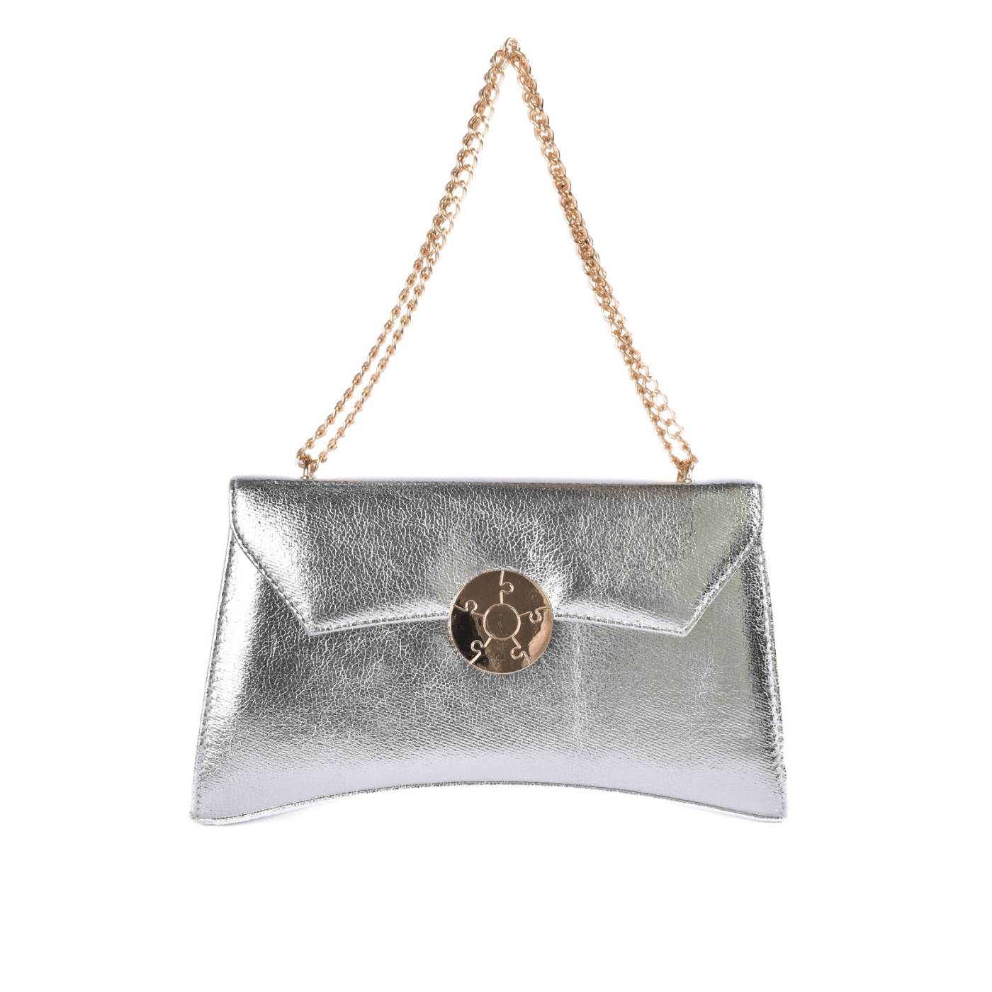 Shiny Metallic Clutch with Strap