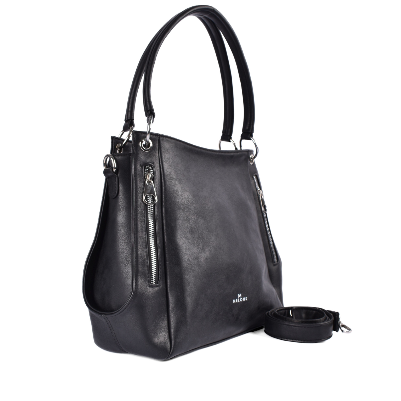 Leather Tote Bag with Zipper Details