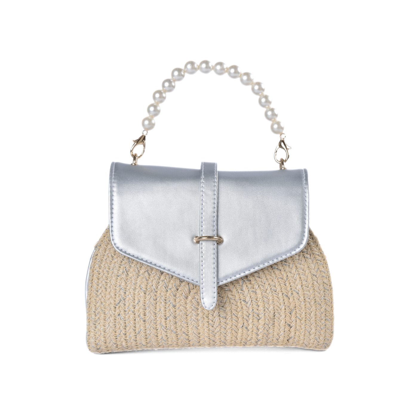 Classic Tweed Handbag with Faux Pearl Handle Silver Melouk