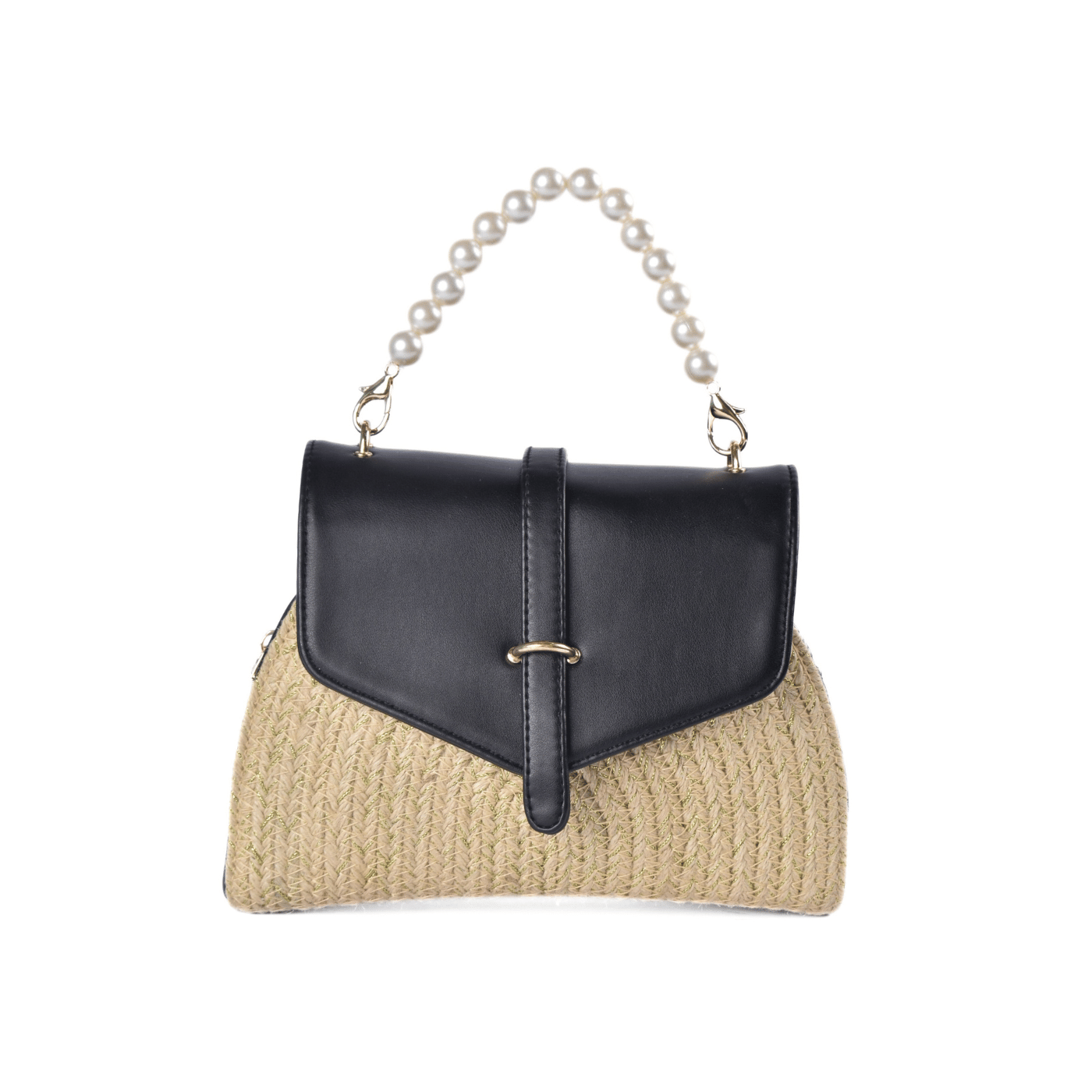 Classic Tweed Handbag with Faux Pearl Handle Black Melouk