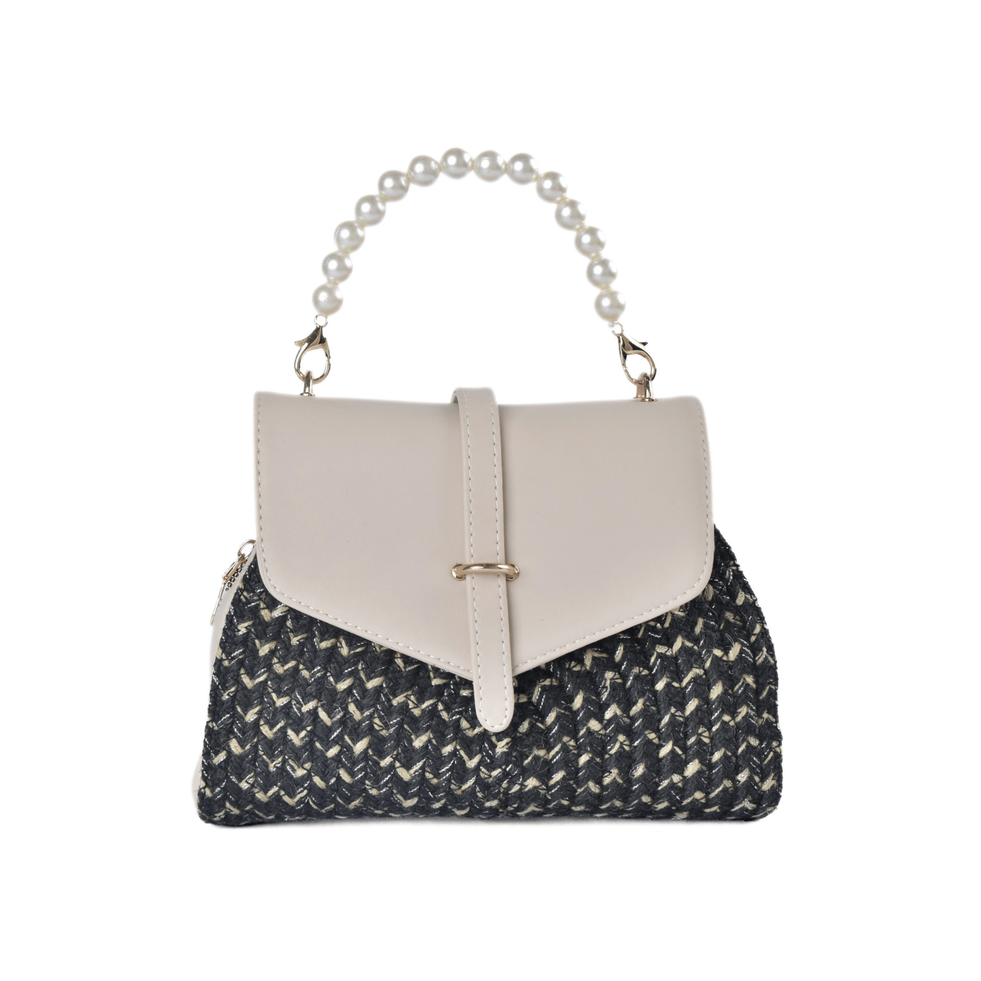 Classic Tweed Handbag with Faux Pearl Handle Beige Melouk