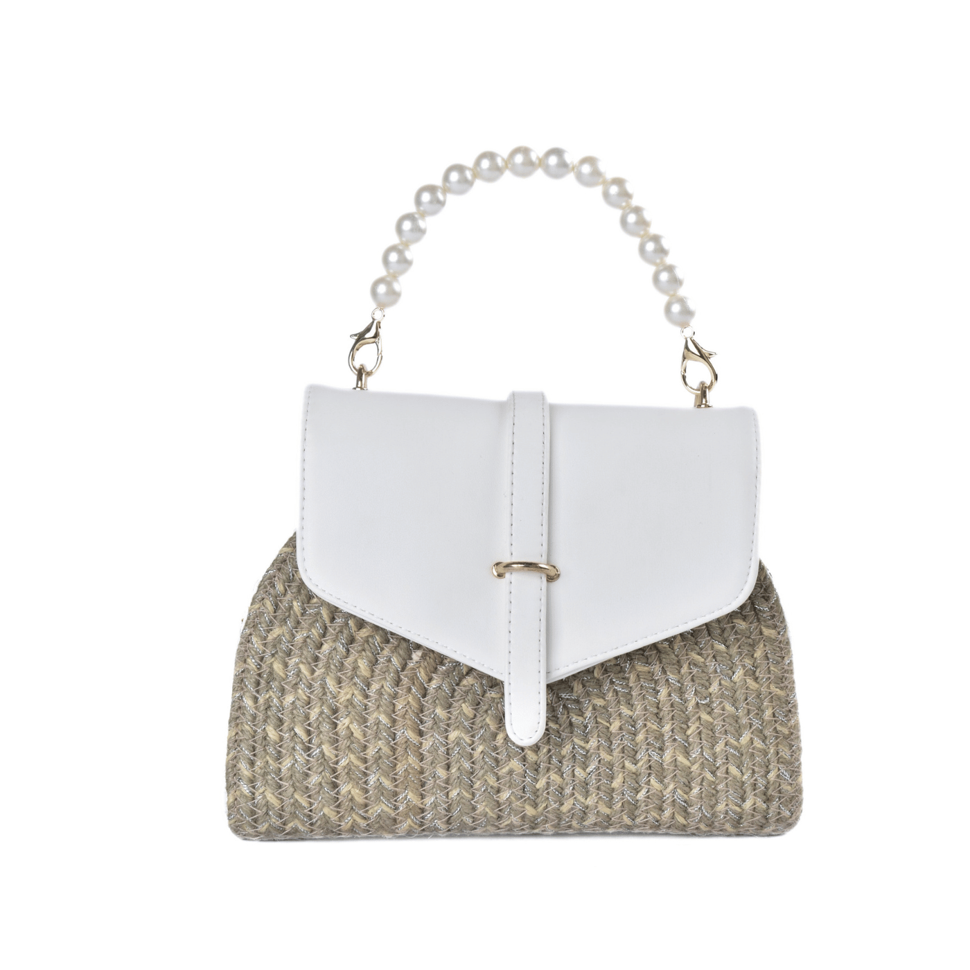 Classic Tweed Handbag with Faux Pearl Handle White Melouk