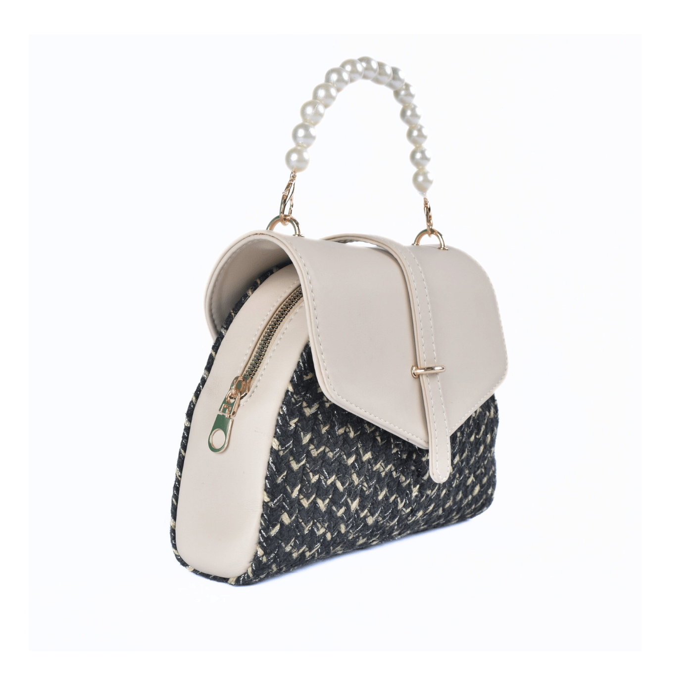 Classic Tweed Handbag with Faux Pearl Handle Melouk