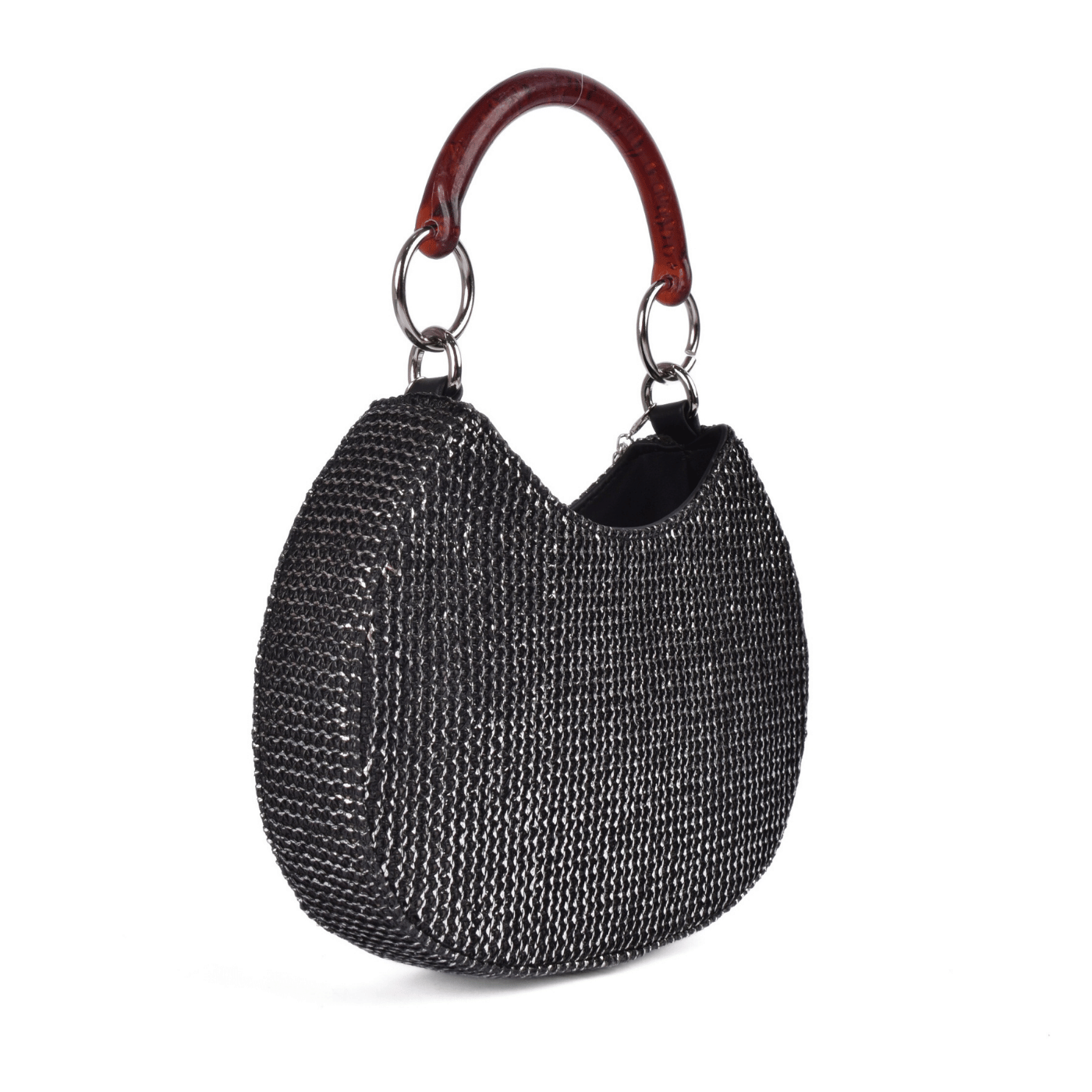 Textured Blue Hobo Bag with Wooden Handle Melouk