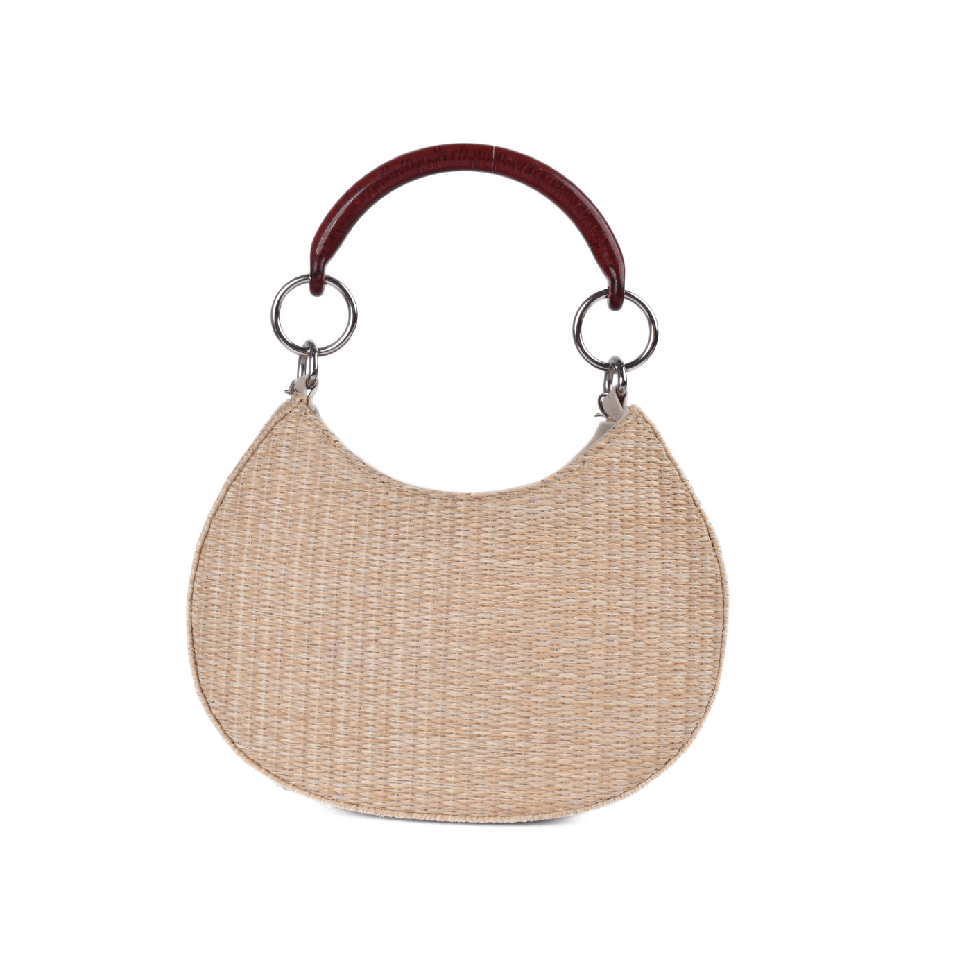 Textured Blue Hobo Bag with Wooden Handle Beige Melouk