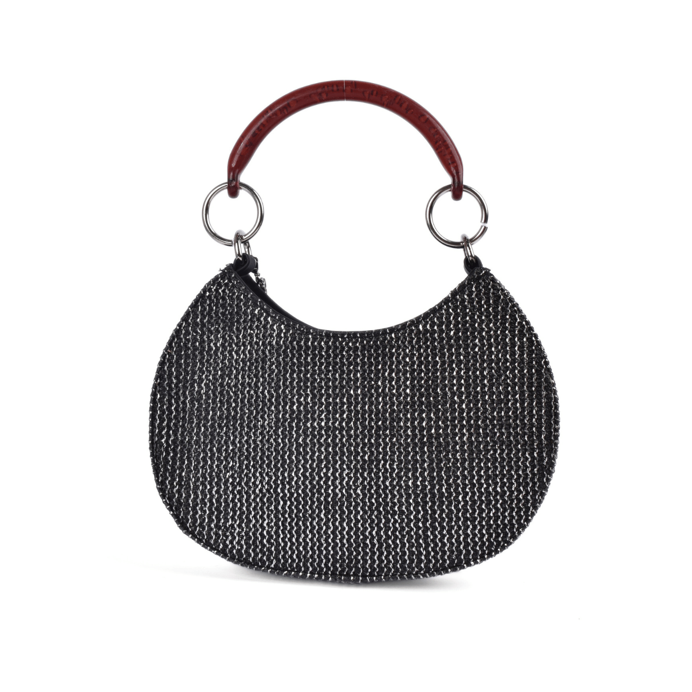 Textured Blue Hobo Bag with Wooden Handle Black Melouk