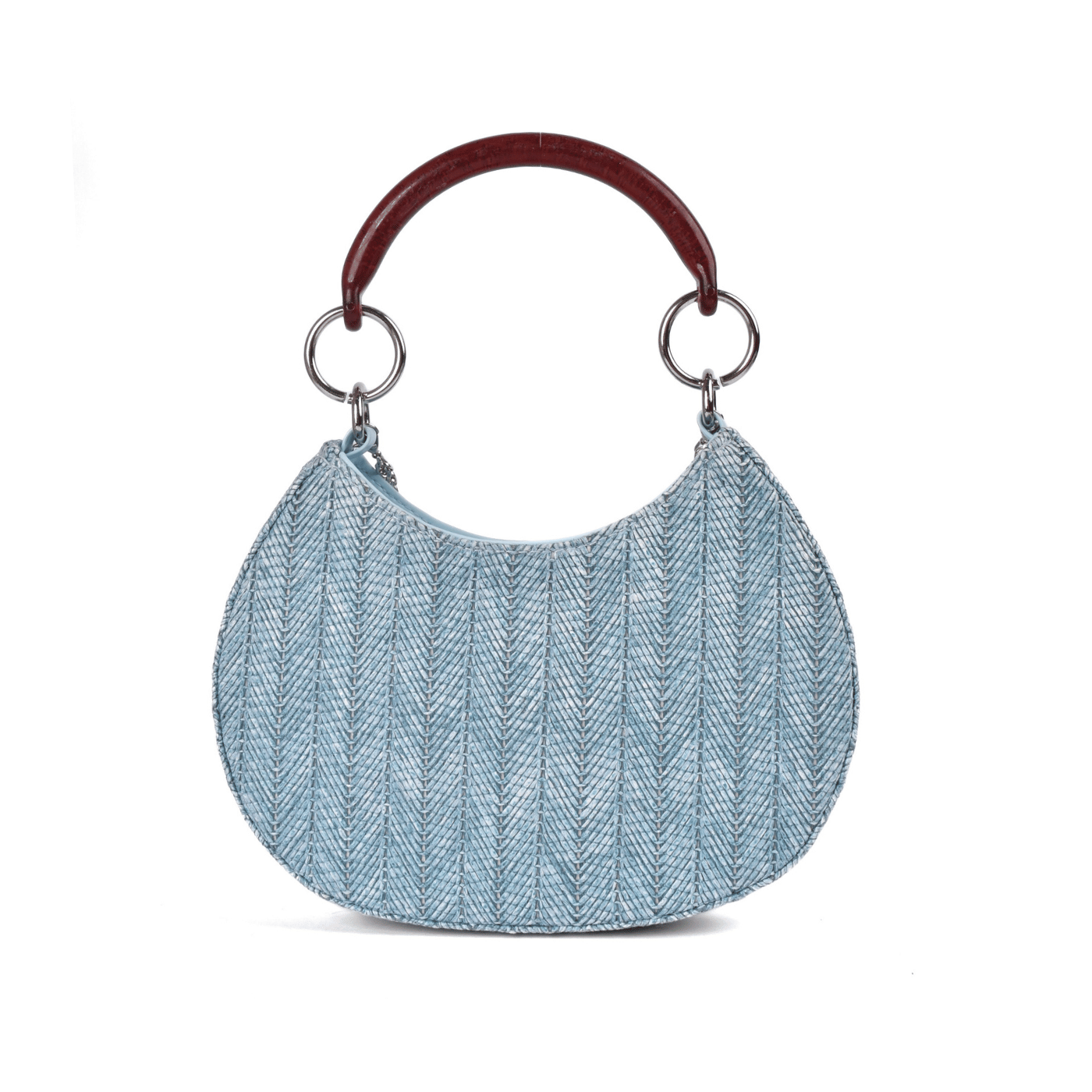 Textured Blue Hobo Bag with Wooden Handle Light Blue Melouk