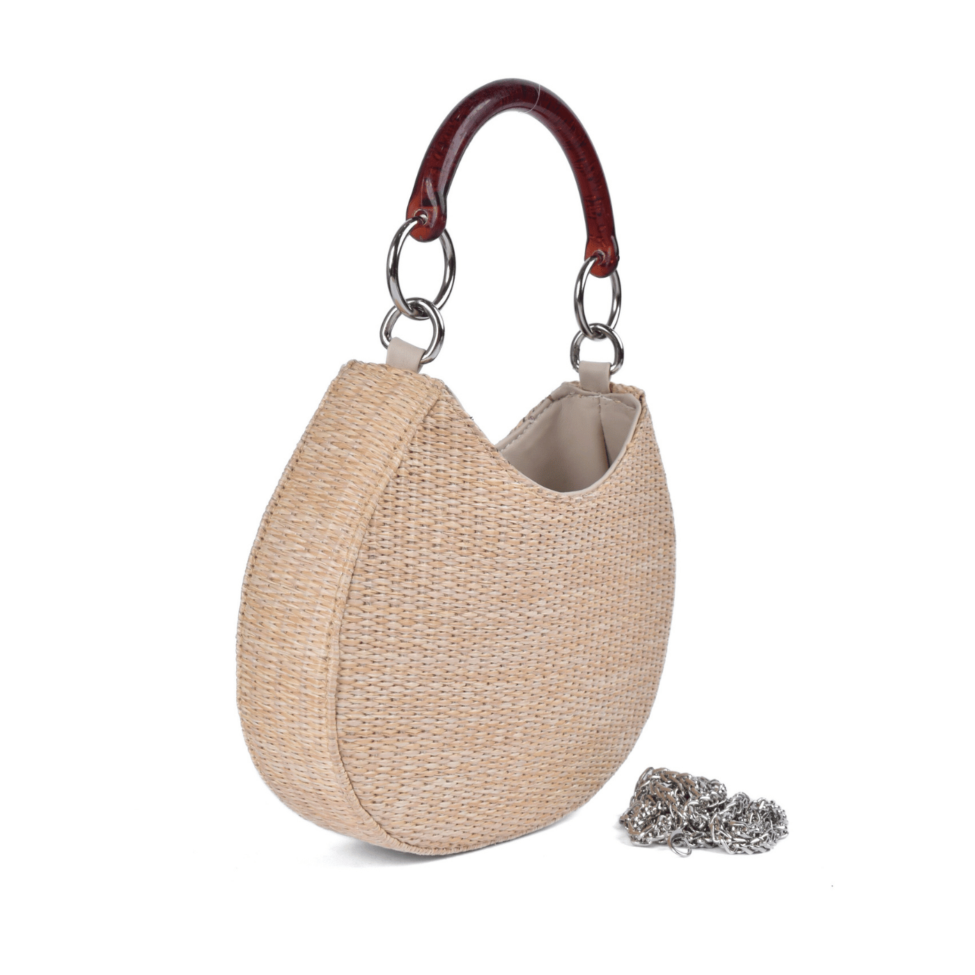 Textured Blue Hobo Bag with Wooden Handle Melouk