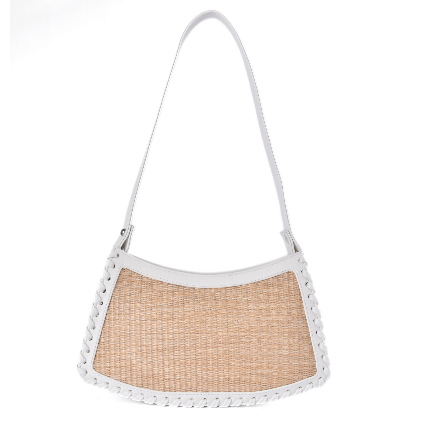 Woven Straw Shoulder Bag with Leather Trim White Melouk