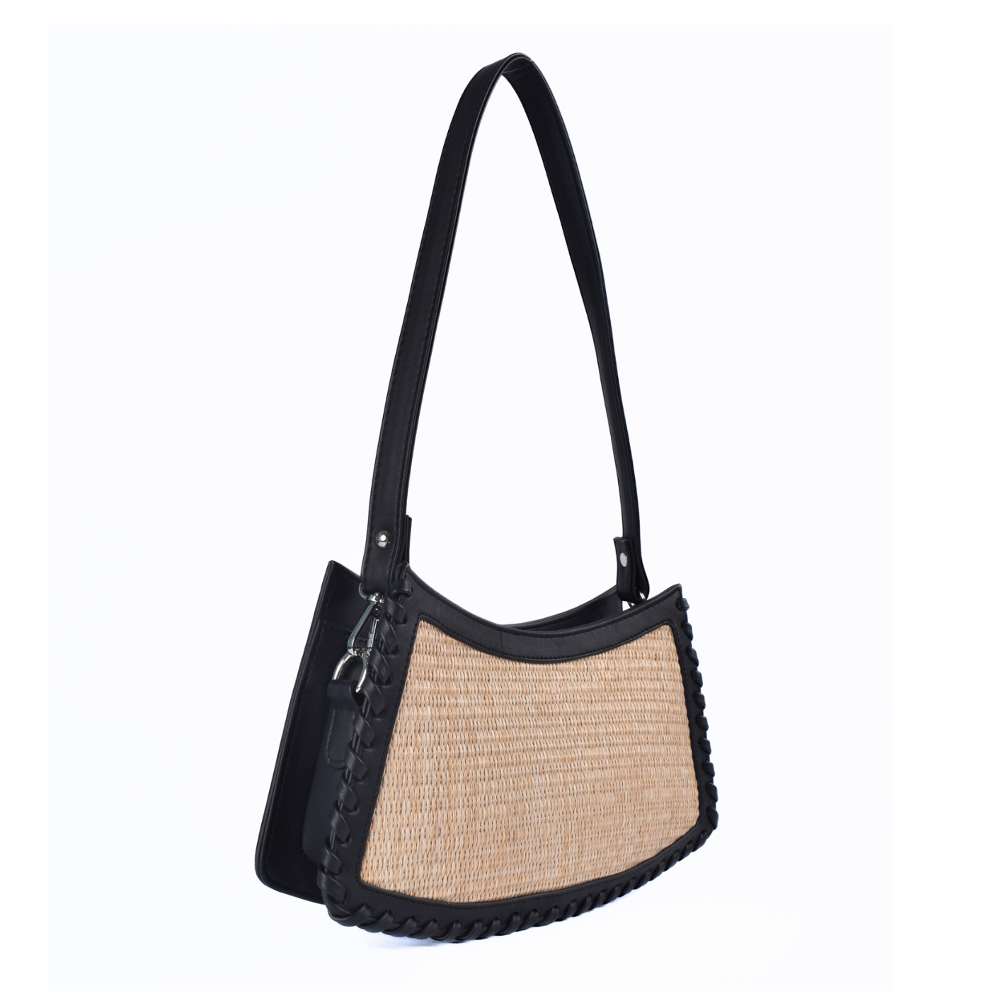 Woven Straw Shoulder Bag with Leather Trim Melouk