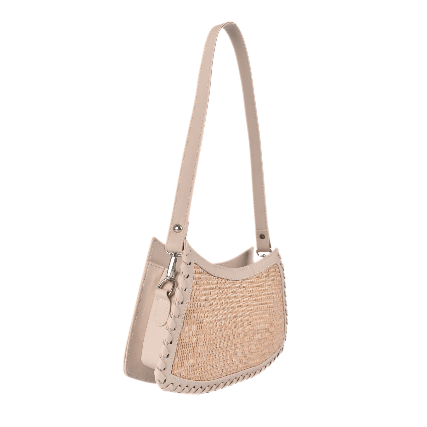 Woven Straw Shoulder Bag with Leather Trim Melouk