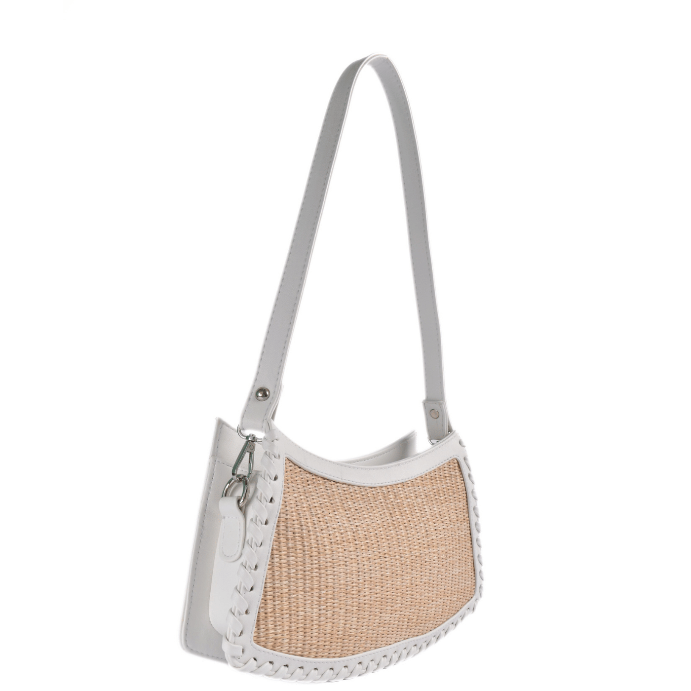Woven Straw Shoulder Bag with Leather Trim Melouk