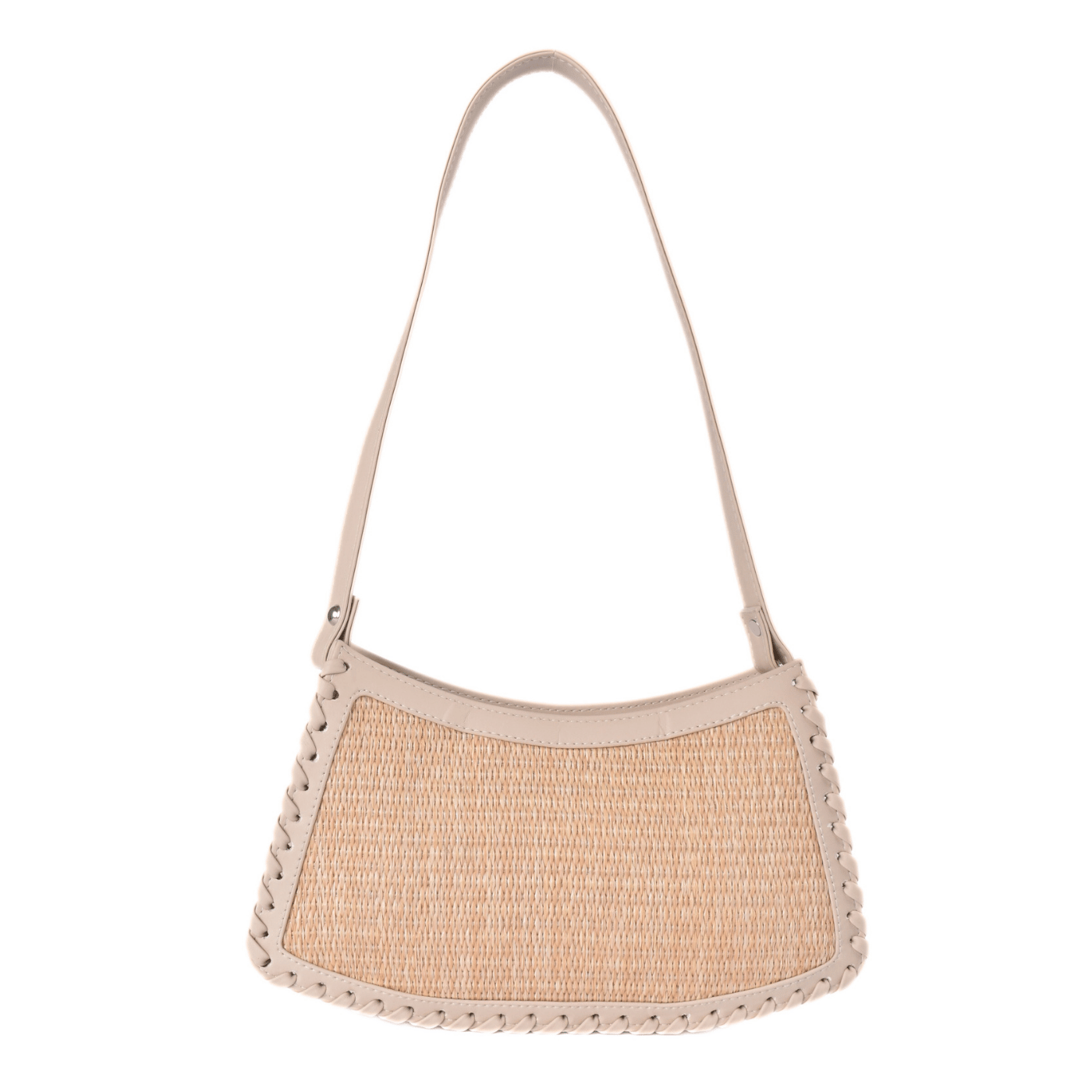 Woven Straw Shoulder Bag with Leather Trim Beige Melouk