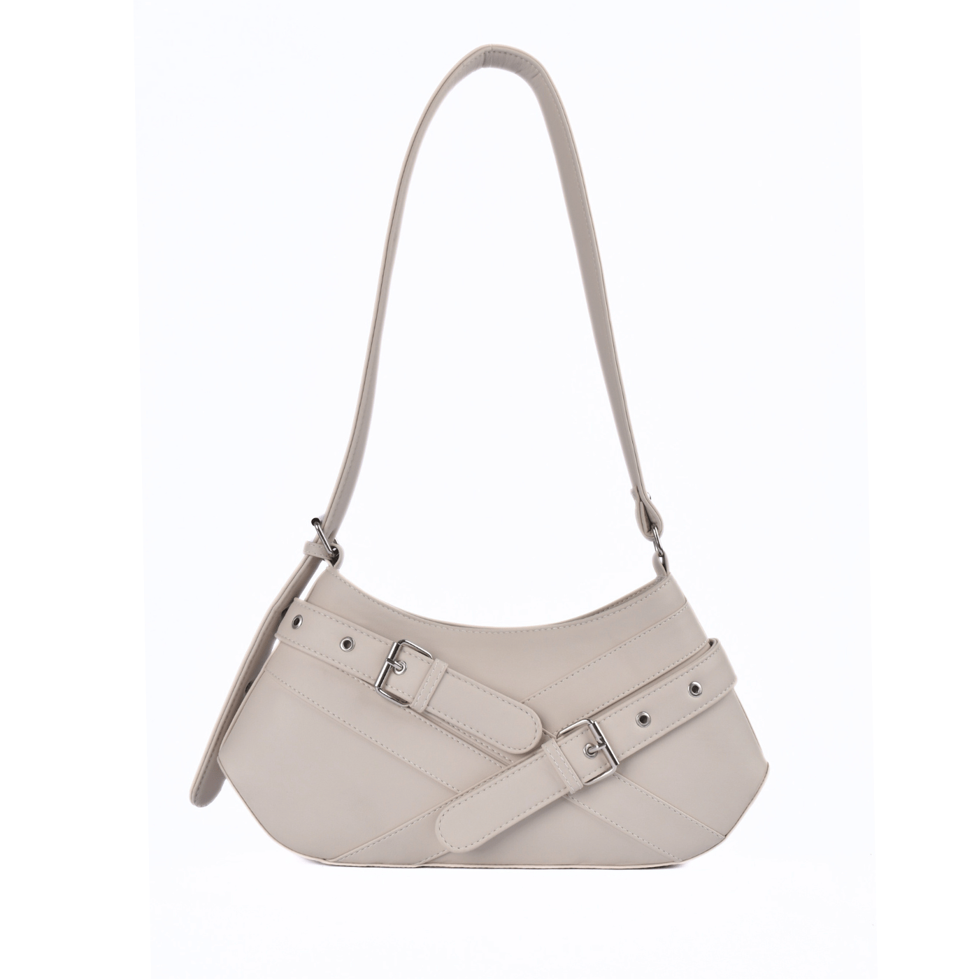 Leather casual shoulder bag with Buckle details Beige Melouk