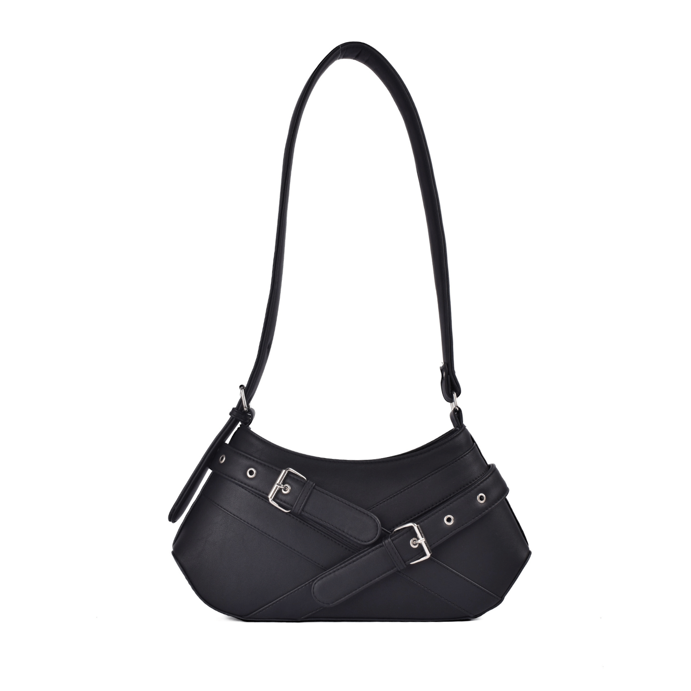 Leather casual shoulder bag with Buckle details Black Melouk