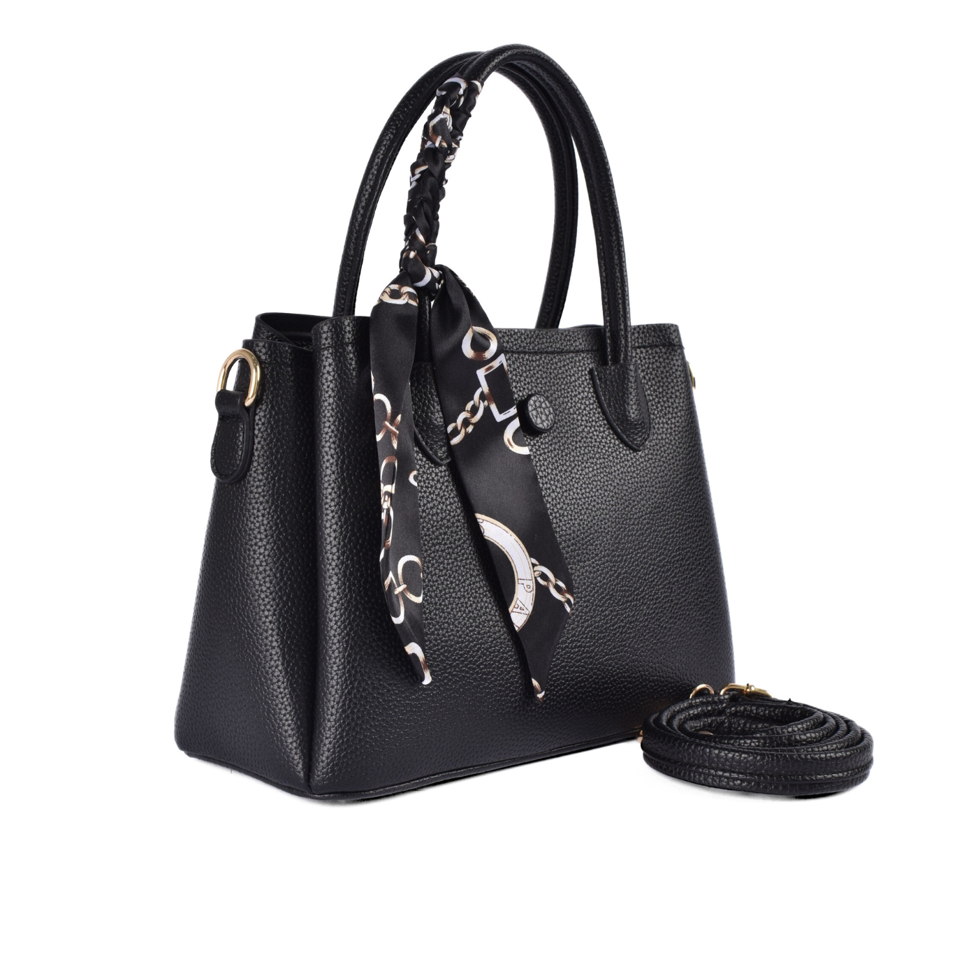 Leather Tote with Decorative Scarf