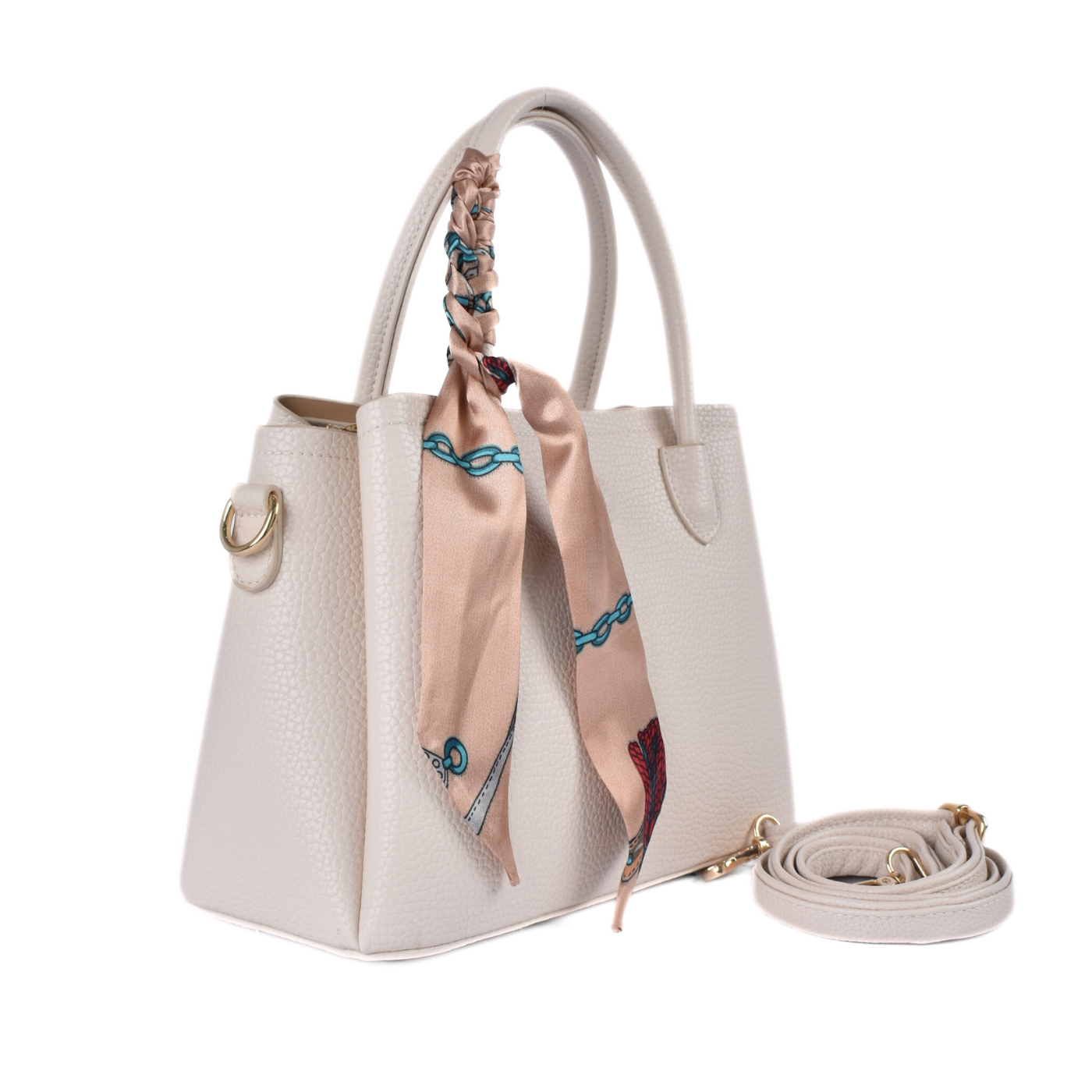 Leather Tote with Decorative Scarf