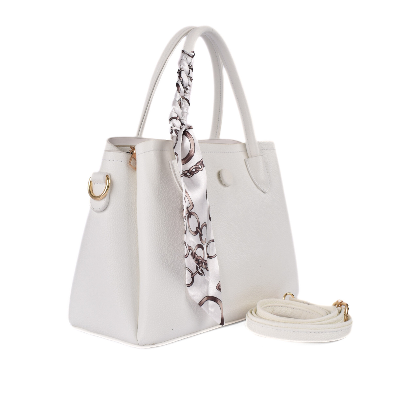 Leather Tote with Decorative Scarf