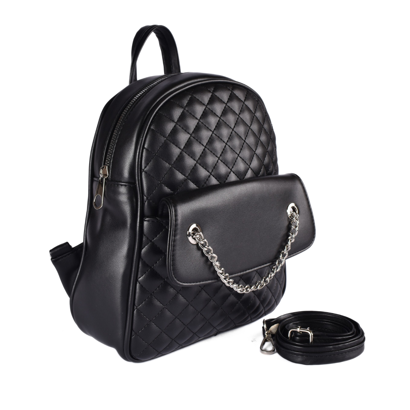 Quilted Faux Leather Backpack With Chain Detail – Melouk