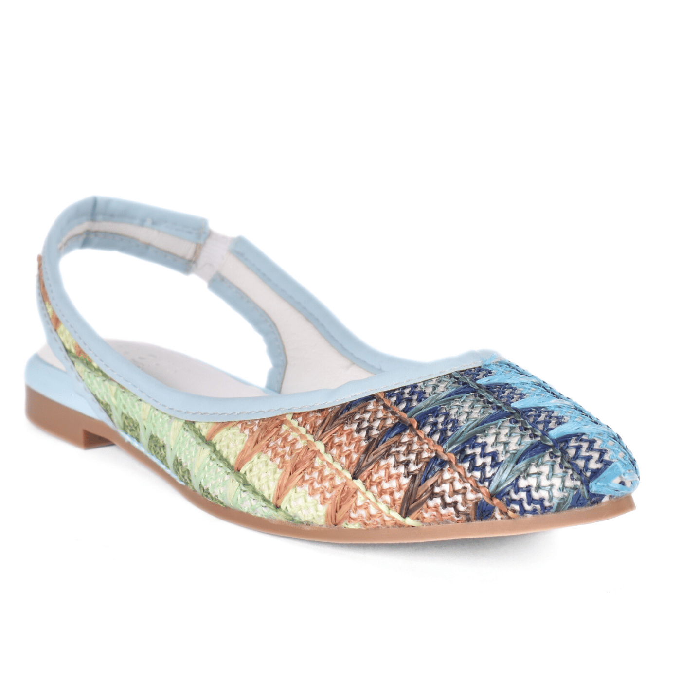 Colorful Summer Slip-On Flats with Woven Detail Light Blue Melouk