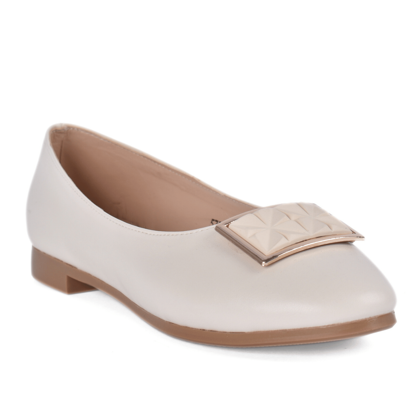 Women Buckle Flat Shoes Beige